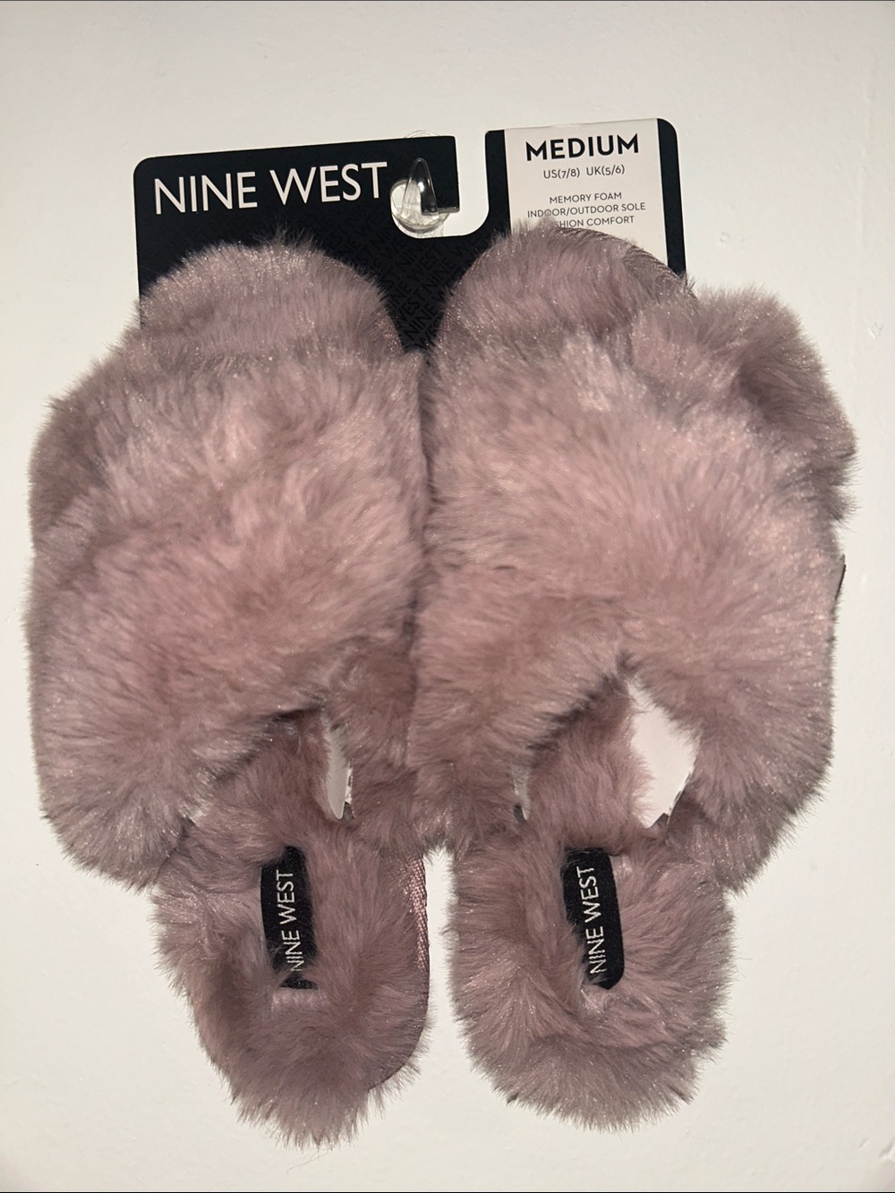 Nine West Plush Fuzzy Slide Slippers - Dusty Rose